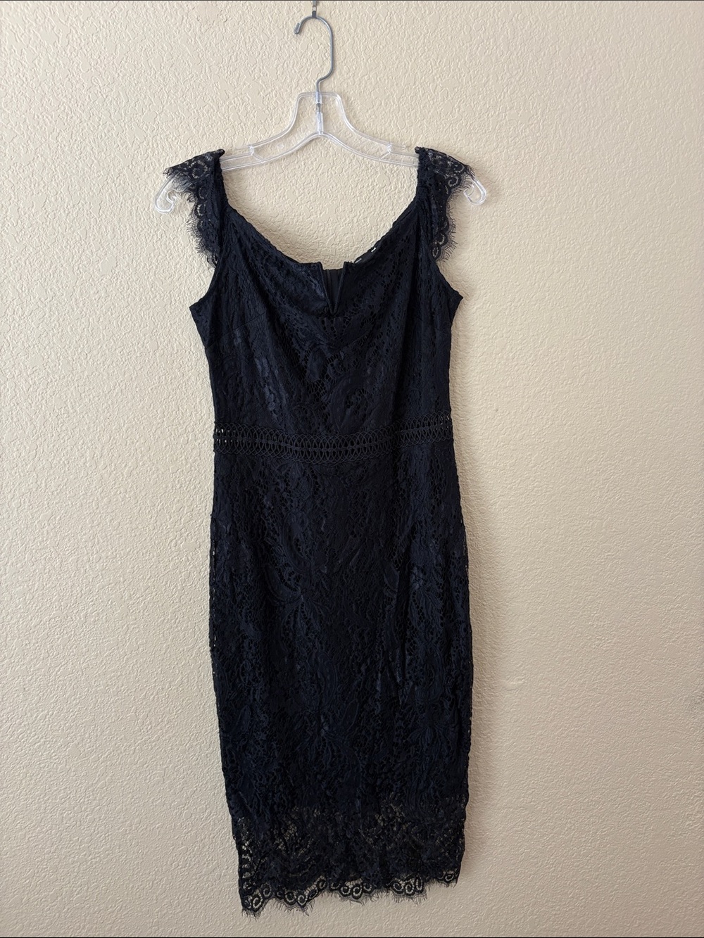 Black Lace Midi Dress with Scalloped Details - Women's Dress